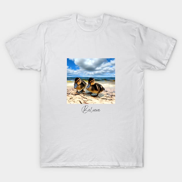 Believe - Digitalart Baby Ducks On A Sandy Beach T-Shirt by Karen Ankh Custom T-Shirts & Accessories